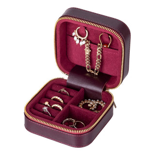 Amanda Full‑Grain Leather Jewelry Box, Black