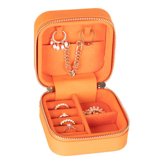 Amanda Full‑Grain Leather Jewelry Box, Peach