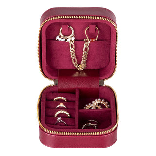 Amanda Full‑Grain Leather Jewelry Box, Peach