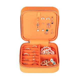 Amanda Full‑Grain Leather Jewelry Box, Orange
