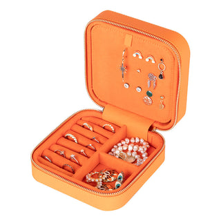 Amanda Full‑Grain Leather Jewelry Box, Orange