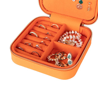 Amanda Full‑Grain Leather Jewelry Box, Orange