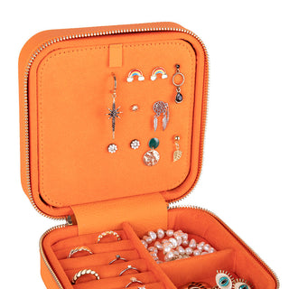 Amanda Full‑Grain Leather Jewelry Box, Peach