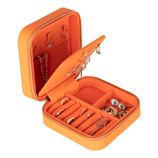 Amanda Full‑Grain Leather Jewelry Box, Orange