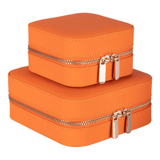 Amanda Full‑Grain Leather Jewelry Box, Peach