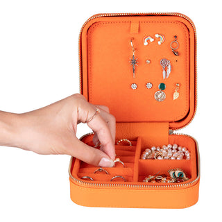 Amanda Full‑Grain Leather Jewelry Box, Peach