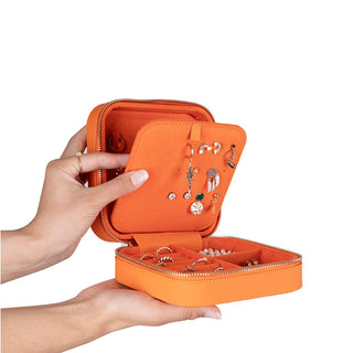 Amanda Full‑Grain Leather Jewelry Box, Orange