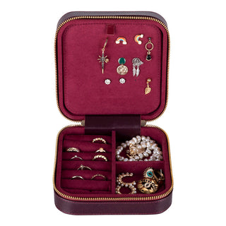 Amanda Full‑Grain Leather Jewelry Box, Burgundy
