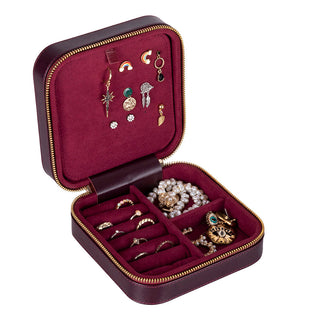 Amanda Full‑Grain Leather Jewelry Box, Burgundy