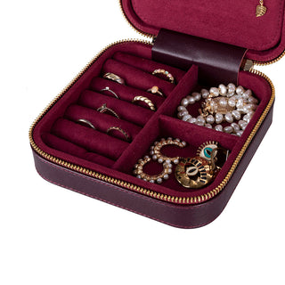 Amanda Full‑Grain Leather Jewelry Box, Black