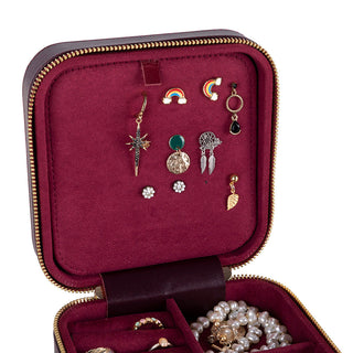 Amanda Full‑Grain Leather Jewelry Box, Burgundy