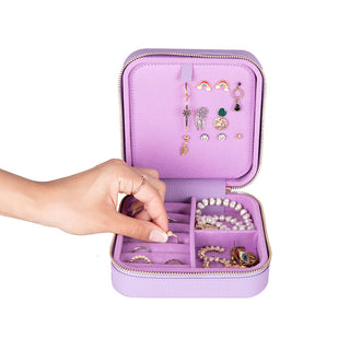 Amanda Full‑Grain Leather Jewelry Box, Lilac