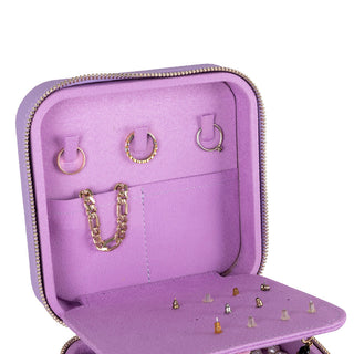 Amanda Full‑Grain Leather Jewelry Box, Lilac