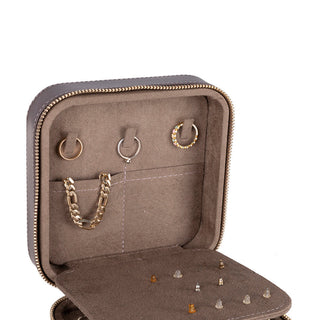 Amanda Full‑Grain Leather Jewelry Box, Black