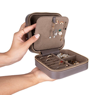 Amanda Full‑Grain Leather Jewelry Box, Peach