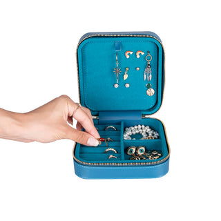 Amanda Full‑Grain Leather Jewelry Box, Blue