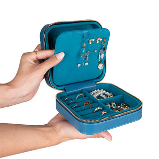Amanda Full‑Grain Leather Jewelry Box, Blue
