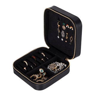 Amanda Full‑Grain Leather Jewelry Box, Black