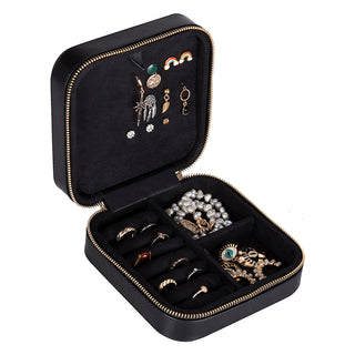 Amanda Full‑Grain Leather Jewelry Box, Black