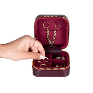 Amanda Full‑Grain Leather Jewelry Box, Peach