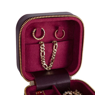 Amanda Full‑Grain Leather Jewelry Box, Burgundy