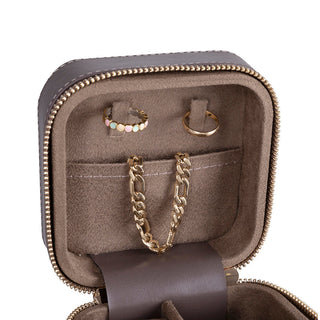 Amanda Full‑Grain Leather Jewelry Box, Black