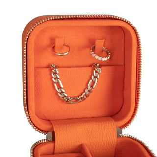 Amanda Full‑Grain Leather Jewelry Box, Peach