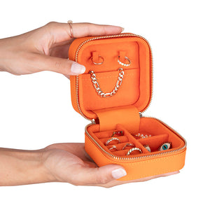 Amanda Full‑Grain Leather Jewelry Box, Orange