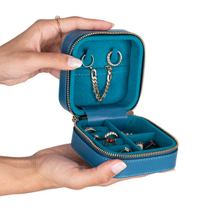 Amanda Full‑Grain Leather Jewelry Box, Peach