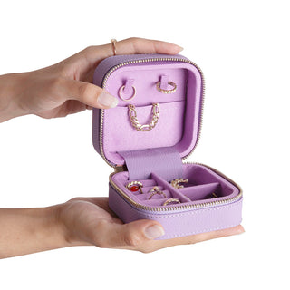 Amanda Full‑Grain Leather Jewelry Box, Peach