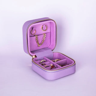 Amanda Full‑Grain Leather Jewelry Box, Lilac