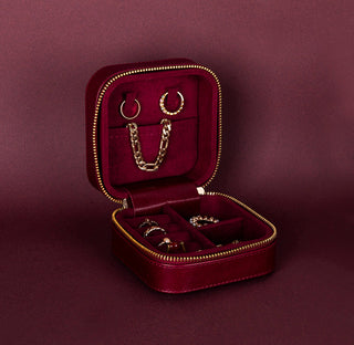 Amanda Full‑Grain Leather Jewelry Box, Burgundy