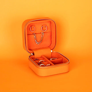 Amanda Full‑Grain Leather Jewelry Box, Orange