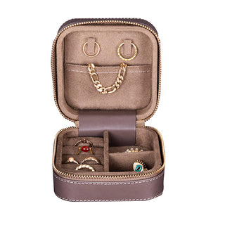 Amanda Full‑Grain Leather Jewelry Box, Peach