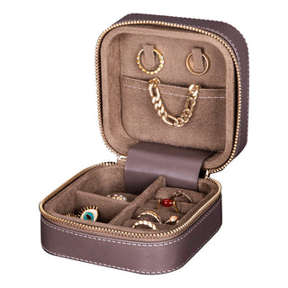 Amanda Full‑Grain Leather Jewelry Box, Burgundy