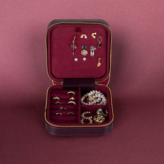 Amanda Full‑Grain Leather Jewelry Box, Burgundy