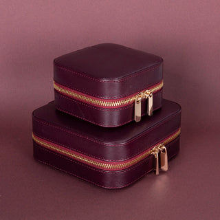 Amanda Full‑Grain Leather Jewelry Box, Black