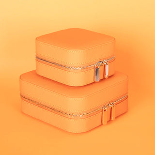 Amanda Full‑Grain Leather Jewelry Box, Orange