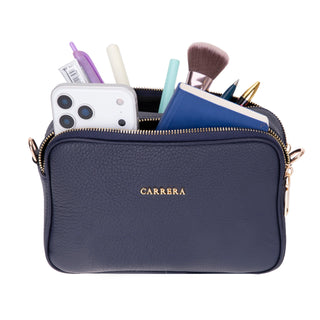 Carrera Morienna Leather Women's Compact Shoulder Bag, Navy Blue
