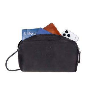 Carrera Montelaro — Full-Grain Cowhide Handheld & Toiletry Bag, Black