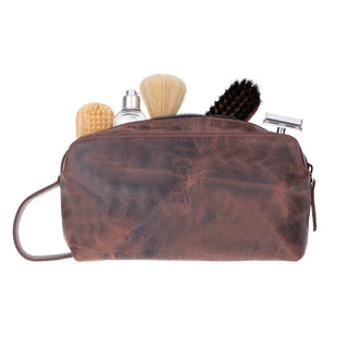 Carrera Montelaro — Full-Grain Cowhide Handheld & Toiletry Bag, Brown