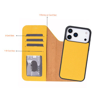 Carter Detachable Leather Wallet Case – iPhone 17 Pro, Yellow