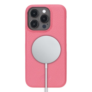 Mason Full-Grain Leather MagSafe Case – iPhone 15 Pro Max, Fuchsia