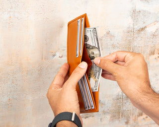 Merlin Full‑Grain Leather Bifold Wallet, Burnished Tan