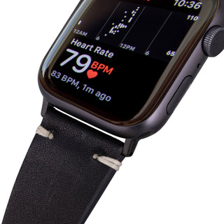 Modern Newport Leather Band – Apple Watch 46 mm (Distressed Black, Black Hardware) - BlackBrook Case