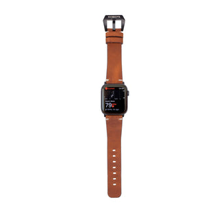 Modern Newport Leather Band – Apple Watch 46 mm (Golden Brown, Black Hardware)