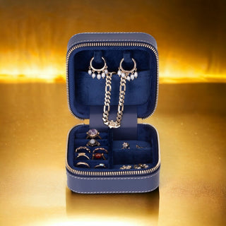 Amanda Full‑Grain Leather Jewelry Box, Blue