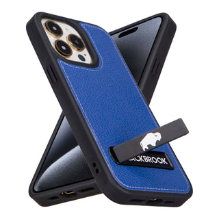 Reed Leather Snap‑On Case with Stand – iPhone 15 Pro, Blue