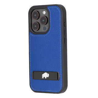 Reed Leather Snap‑On Case with Stand – iPhone 15 Pro, Blue