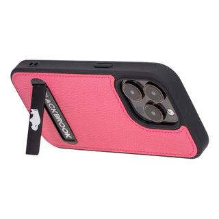 Reed Leather Snap‑On Case with Stand – iPhone 15 Pro Max, Fuchsia